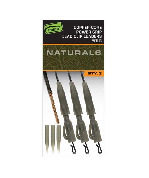 Fox Edges Naturals Copper-Core Power Grip Lead Clip Leaders x3