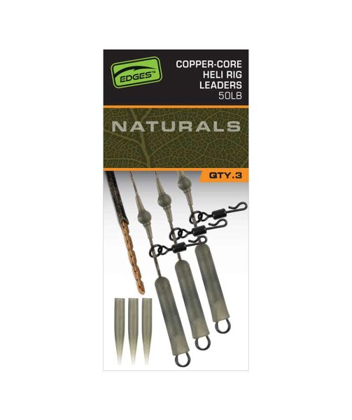 Fox Edges Naturals Copper-Core Heli Rig Leaders x3