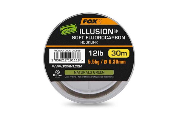 Fox Edges Illusion Soft Fluorocarbon Hooklink 12lb 5.5kg  (0.30mm) x 30m - Naturals Green
